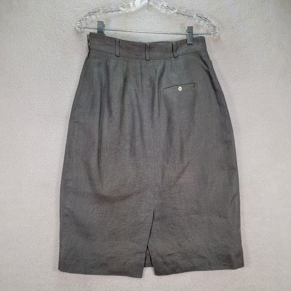 Vintage Liz Claiborne Gray Pure Linen High Waist Pleated Unique Pencil Skirt - Picture 10 of 12